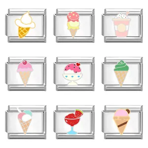 9-piece set of stainless steel Italian ice cream and dessert charms for DIY bracelets
