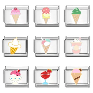Italian charms set in stainless steel with colorful ice cream and dessert designs