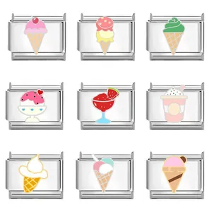 Italian charms stainless steel links set featuring colorful ice cream and dessert designs