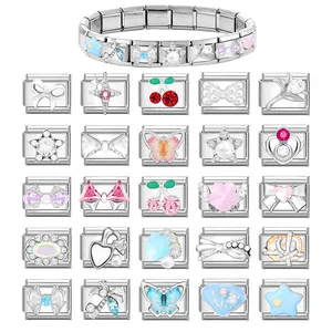 Bracelet à breloques modulable en acier inoxydable 304 avec 25 maillons en cristal