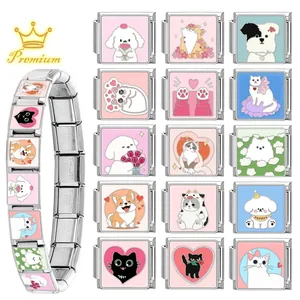 Bracciale componibile italiano in acciaio inossidabile con motivi di animali colorati