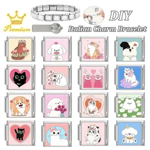 Set bracciale modulare italiano fai-da-te con 16 ciondoli animali in acciaio inox