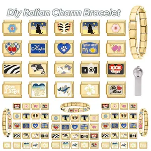 Dettaglio di moduli per bracciali italiani dorati fai-da-te e basi in acciaio