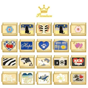Link Charm Italiani in Acciaio Inossidabile Oro per Bracciale Gioielli Fai da Te Smalto Floreale Cuore Animale Link Modulari per Donna