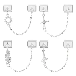 Edelstahl Italienische Charm Modular Glieder Silber Doppelt Hängend Sonne Rose Kreuz Sicherheitskette DIY Schmuckzubehör