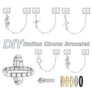 Anpassbares italienisches Charm-Armband aus Edelstahl mit bunten Gliedern und Motiven