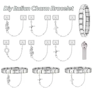DIY Italienisches Charm-Armband aus Edelstahl mit Rosen- und Sternanhängern Set