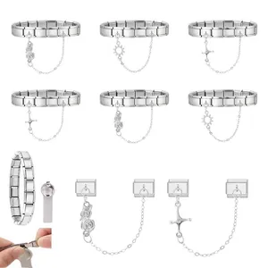 Italienisches Modularmband aus Edelstahl mit Rose- und Sonnenanhängern