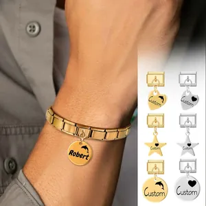 Bracelet italien à maillons dorés avec pendentif dauphin gravé et options personnalisables