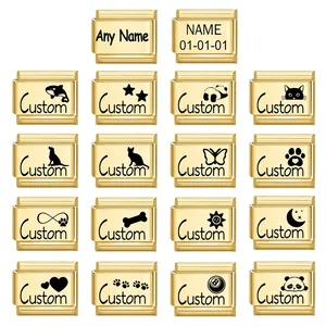 Stainless Steel Italian Charm Links Bracelet Modular DIY Jewelry Findings Gold Silver Black Blue Heart Star Circle Pendants Accessories For Women Men