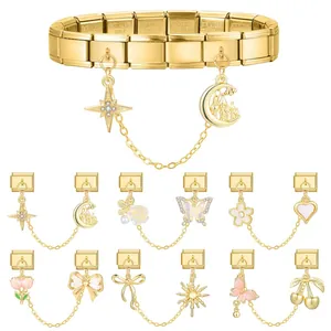 Bracciale componibile italiano in oro e acciaio inossidabile con ciondoli a fiori