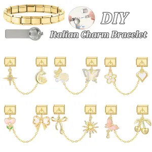 Set bracciale charms italiano fai da te in acciaio inox con ciondoli fiore e fiocco