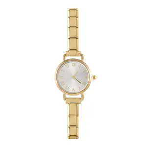 Orologio da donna dorato casual con quadrante bianco a numeri romani e cinturino a maglie
