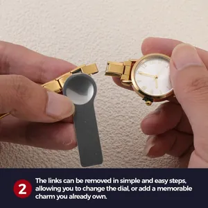 DIY gold modular watch with removable links and adjustment tool for custom sizing