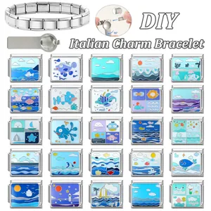 Details zum DIY Italienischen Armband Set mit 25 Meeres Emaille Modul Elementen