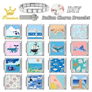Bracciale italiano componibile fai-da-te con 16 maglie marine in acciaio e strumenti