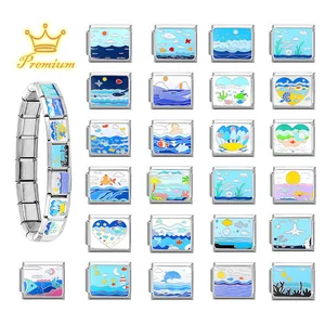 Premium stainless steel Italian charm bracelet featuring marine enamel nautical designs
