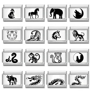 Roestvrij Stalen Italiaanse Charm Schakel Voor Armband Maken Dieren Vos Paard Olifant Wolf Tijger Leeuw Draak Sieraden