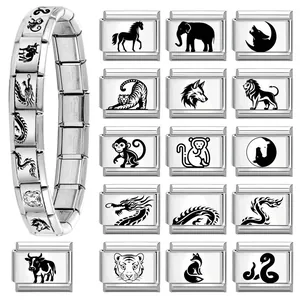 Modulaire roestvrijstalen armband met 16 verwisselbare bedeltjes van dierenmotieven