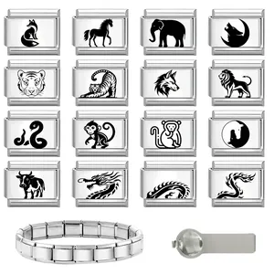 DIY Italiaanse modulaire bedels met lasergegraveerde dieren op roestvrijstalen armbanden