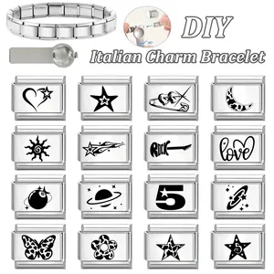 Customizable DIY stainless steel Italian charm bracelet kit with 16 vintage modular links