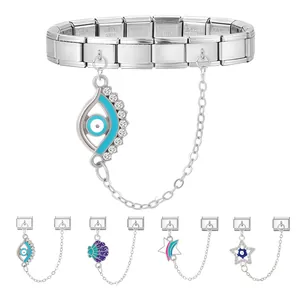 Edelstahl-Modularmband im italienischen Stil mit Evil Eye und Sternen-Anhängern