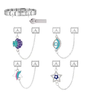 Italienisches Charm-Armband aus Edelstahl mit bunten Emaille-Anhängern zum Selbermachen