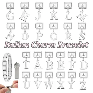 Componenti per bracciale charm italiano con lettere in acciaio e kit di montaggio