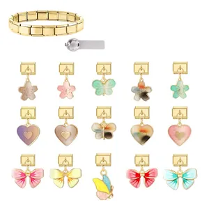 Bracelet modulaire doré avec breloques DIY et outil de réglage en acier inoxydable