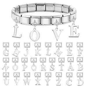 Bracciale a maglie italiane personalizzabile in acciaio con ciondoli lettere A-Z