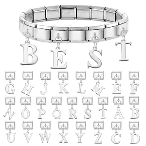 Bracciale componibile italiano in acciaio inox con maglie lettere dalla A alla Z