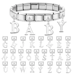 Bracciale a maglie modulari in acciaio inossidabile con ciondoli lettere personalizzati