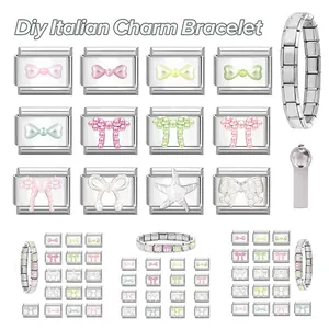 Detailed macro of modular Italian charms featuring starfish and bowknot designs