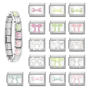 Italian charms stainless steel bracelet with macaron colored enamel butterfly and starfish charms