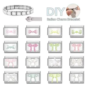 DIY Italian Charm Bracelet set with colorful charms and adjustment tool in a grid layout