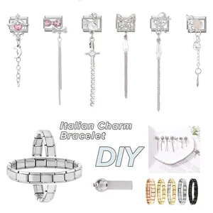 DIY Italian charm bracelet with stainless steel links and elegant butterfly pendants