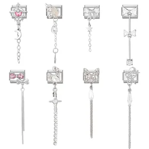 DIY Italian Charm Bracelet Stainless Steel Modular Links Butterfly Heart Moon Star Rhinestone Tassel Pendants Fashion Jewelry Making Accessories