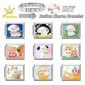 DIY Italian modular bracelet set with stainless steel base chain and cute pet pendants