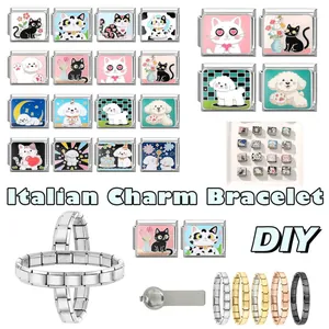 Detail showing assorted cute enamel Italian charms for DIY stainless steel bracelets