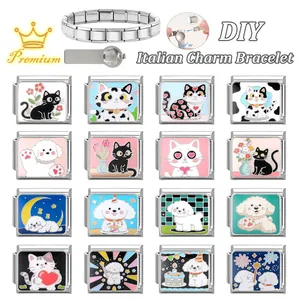 DIY Italian charm bracelet with customizable stainless steel cat and dog animal links