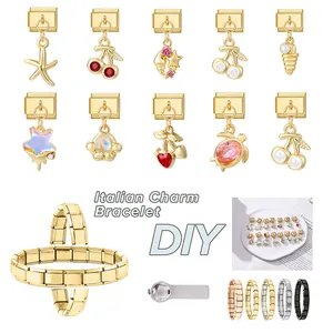 DIY Italian charm bracelet kit with colorful pendants, adjustment tool and multi-color bands