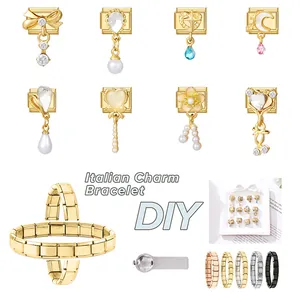 Λεπτομέρεια macro από ιταλικό βραχιόλι με 8 DIY επιχρυσωμένα στοιχεία από ανοξείδωτο ατσάλι