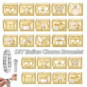 Dettagli di moduli per bracciale charm italiano in acciaio inossidabile dorato