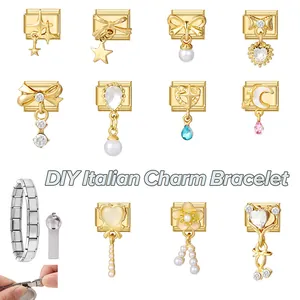 DIY σετ βραχιόλι με 11 χρυσά γούρια και λεπτομέρειες εργαλείου συναρμολόγησης
