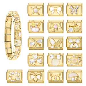 Bracciale a charms italiani dorati in acciaio inossidabile con maglie componibili