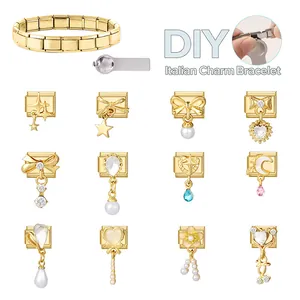 Προσαρμόσιμο χρυσό DIY ιταλικό βραχιόλι από ανοξείδωτο ατσάλι με διάφορα διακοσμητικά μέρη