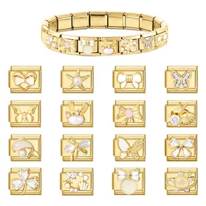 Bracciale componibile italiano in oro con ciondoli modulari in acciaio inossidabile di lusso