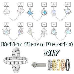 DIY Italian charm bracelet modules with stainless steel stars and planets designs