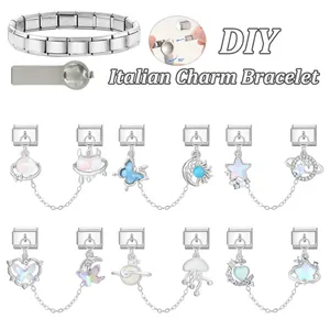 DIY Italian charm bracelet set with stainless steel base and colorful celestial charms