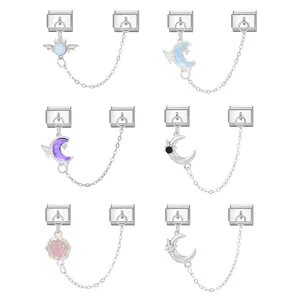 Edelstahl Italienische Charm Armband Links Mit Sicherheitskette Mond Stern Rose Schmetterling Modulare DIY Schmuckherstellung Zubehör Für Damen